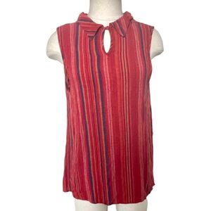 Monteau red striped collared sleeveless top